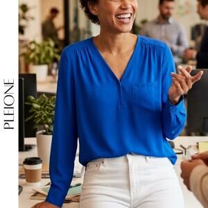 Pleione Blue Popover Blouse, L, NWT